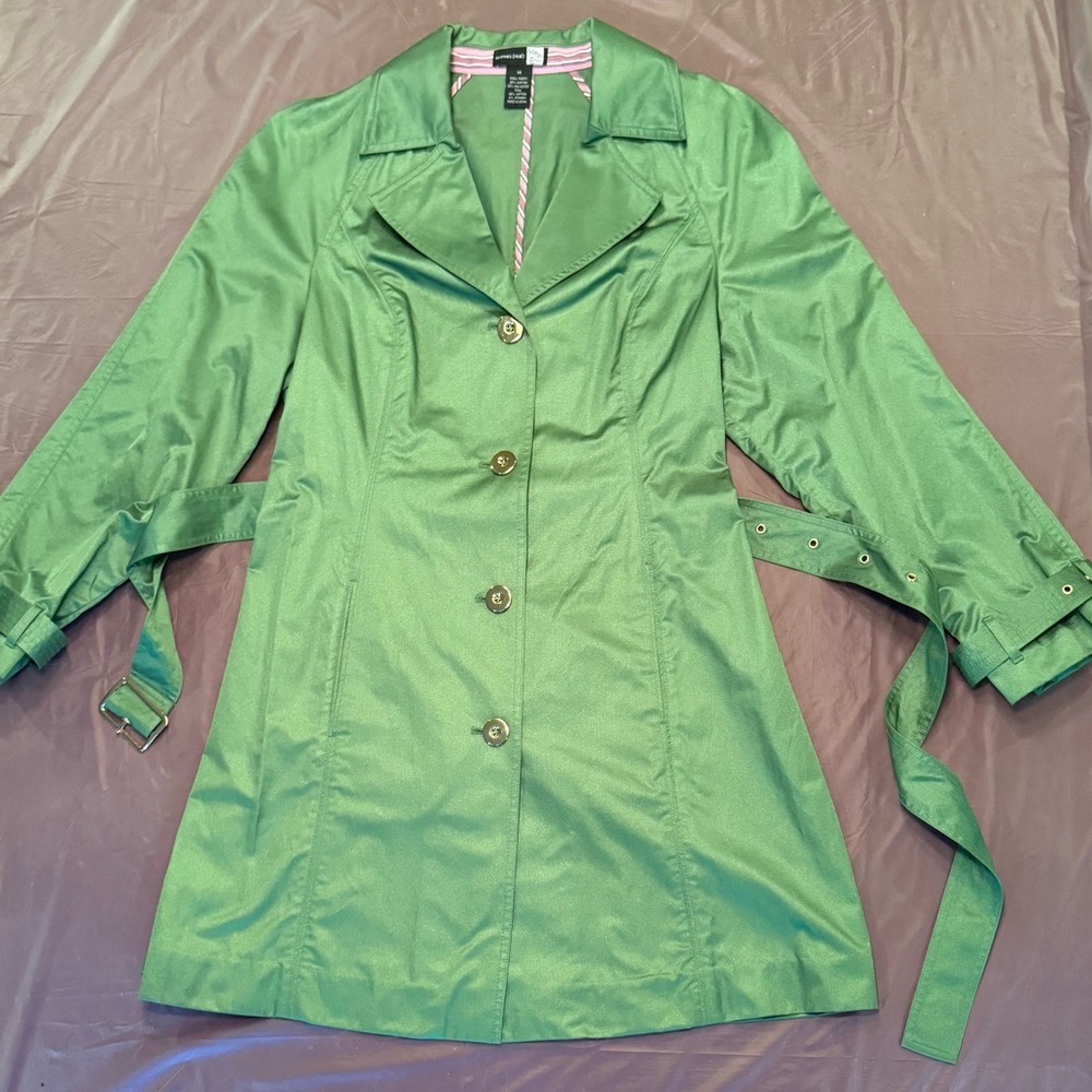 Saks Fifth Avenue Trench Coat Jacket Womens Size 14/XL Metallic Green $400 - Picture 2 of 15
